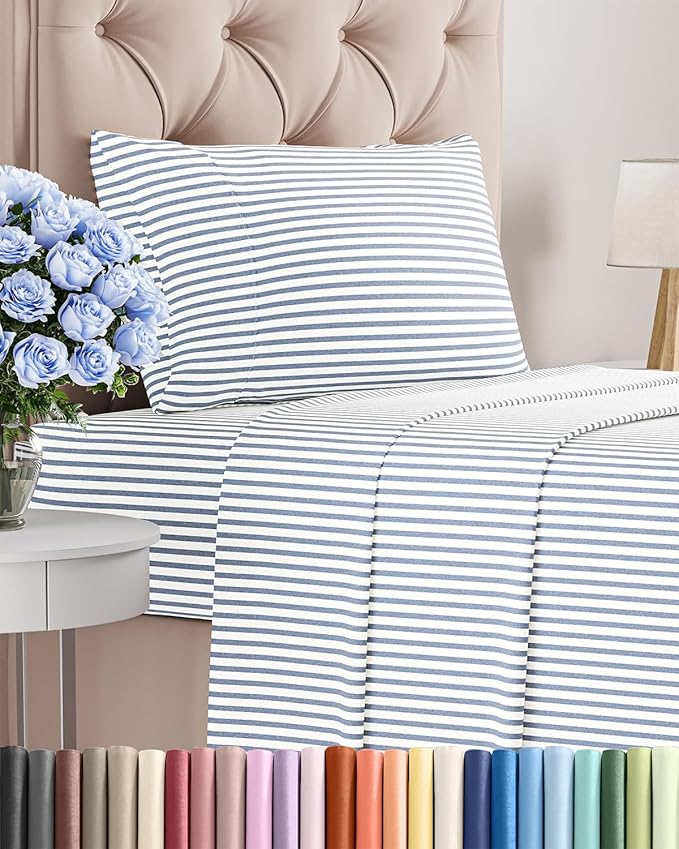 Twin XL Size 3 Piece Sheet Set - Comfy Breathable & Cooling Bed Sheets Set - Hotel Luxury Bedding for Women, Men, Kids, Teens, Boys & Girls - Deep Pockets and Wrinkle Free - Oeko-Tex - Blue Stripes 2