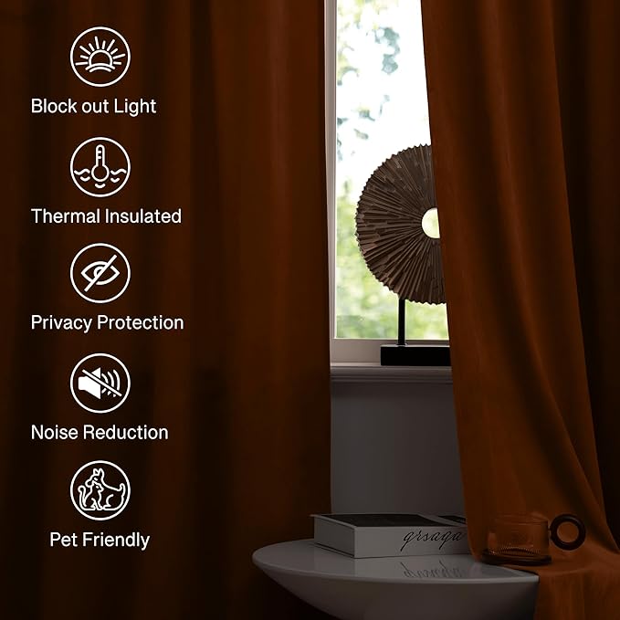 StangH Pumpkin Orange Velvet Curtains for Nursery Bedroom, Luxury Room Darkening Privacy Protect Window Drapes for Office/Party Backdrops/Living Room, W52 x L84, 2 Panels