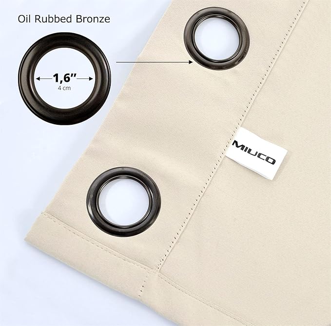 MIUCO Room Darkening Grommet Blackout Window Curtains for Living Room Curtains Panels Set of 2 52x63 Inch Begie, 2 Tie Backs Included