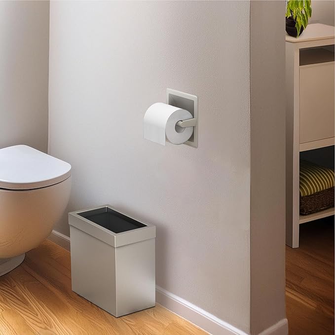 Gatco Modern Rectangle Wastebasket, Satin Nickel - Stainless Steel Trash Can with Removable Lid, Leakproof, 3 Gallon Capacity for Bathroom, Bedroom, Kitchen, or Office