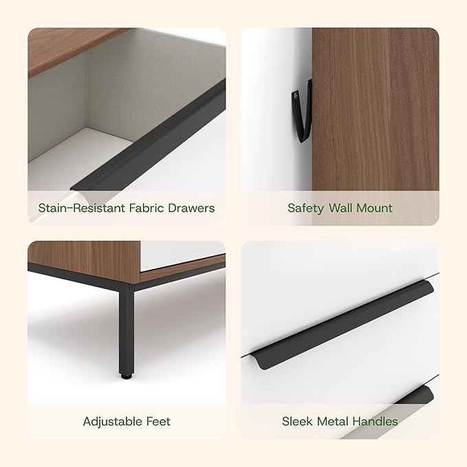 tinge Lira Premium Fabric Dresser - Solid Wooden Frame, 6 Spacious Sag-Proof Drawers with Sleek Metal Handles - Premium & Durable Storage Solution for Your Home (Dark Brown)