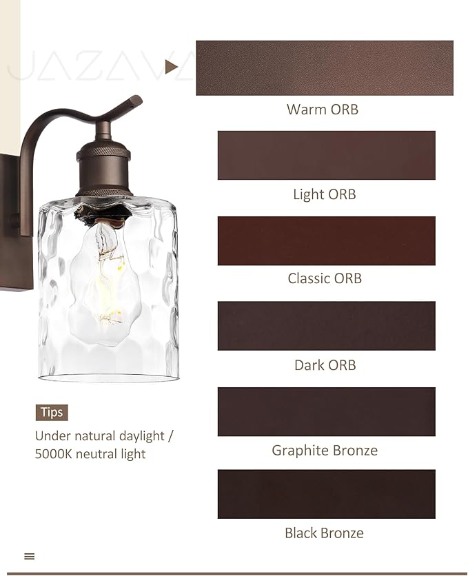Bathroom Vanity Light Fixtures 5-Light Hammered Glass Modern Wall Mounted Over Mirror Oil Rubbed Bronze - VL01ORBH-5