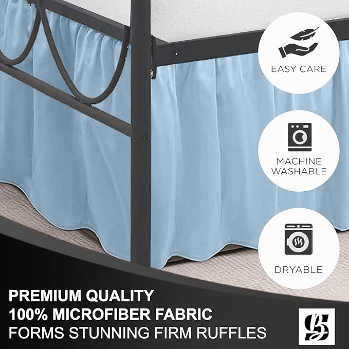 SKY BEDDINGS - Queen Size Ruffled Bed Skirt with Split Corners - 12 Inch Drop Dust Ruffle Bed Skirt with Platform Three Sided Coverage - 100% Microfiber, Light Blue