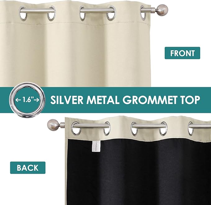 ChrisDowa 100% Blackout Curtains 84 inch Long for Bedroom with Black Liner, 2 Thick Layers Total Blackout Thermal Insulated Grommet Window Curtains 2 Panels Set (Light Beige, 38 x 84 Inch)