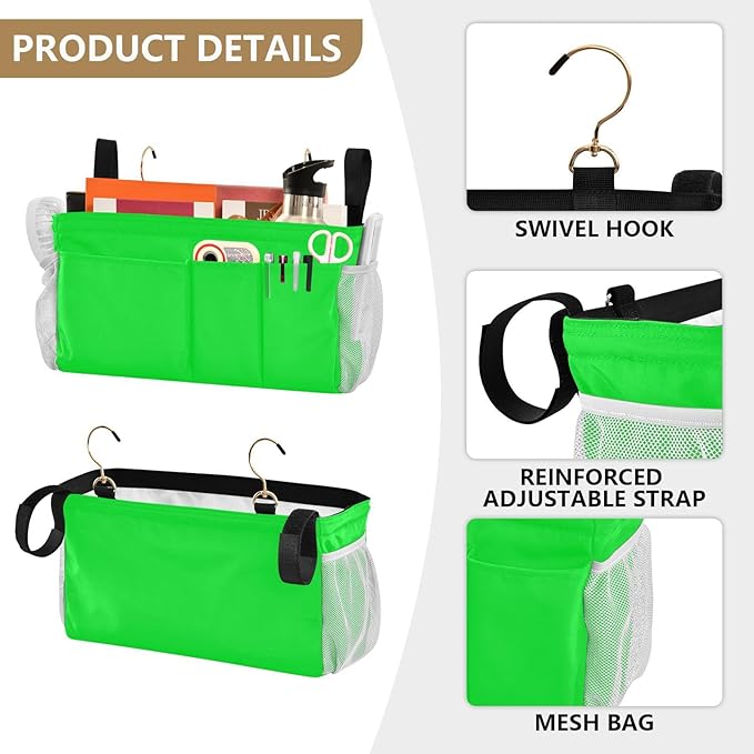 KOPIRIT Neon Cyan Bedside Caddy Storage Bag Bedside Organizer for Headboards Bunk Beds Bedside Shelf Hanging Organizer 6 Pockets with Hooks for Book Glasses Phone Holder