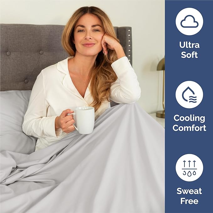 Split King 7 Piece Sheet Set - Cooling & Breathable - Hotel Luxury Bedding, Includes Fitted Sheets for Women, Men, Kids & Teens - 1 Flat, 2 Fitted Sheets, 4 Pillowcases w/Deep Pockets - French Grey