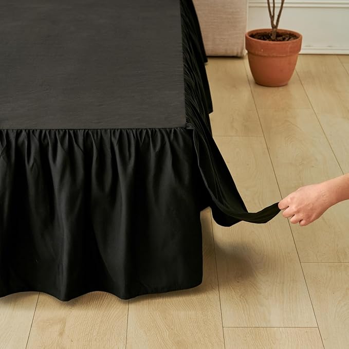 Bed Skirt Queen Size Ruffled Bed Skirt with Split Corners, Queen Bed Skirts 18 Inch Drop with Platform, Black, 18'' Queen