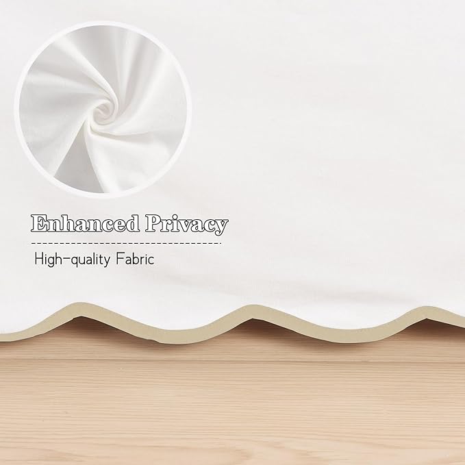 HIG Off-White Chic Full Bed Skirt - Easy Fit Scallop Edge Pleated Bedskirts, 14 Inch Drop Anti-Slip Dust Ruffle, Thick Fabric for Enhanced Privacy, Pre-Washed for Long-Lasting Use(N60022)