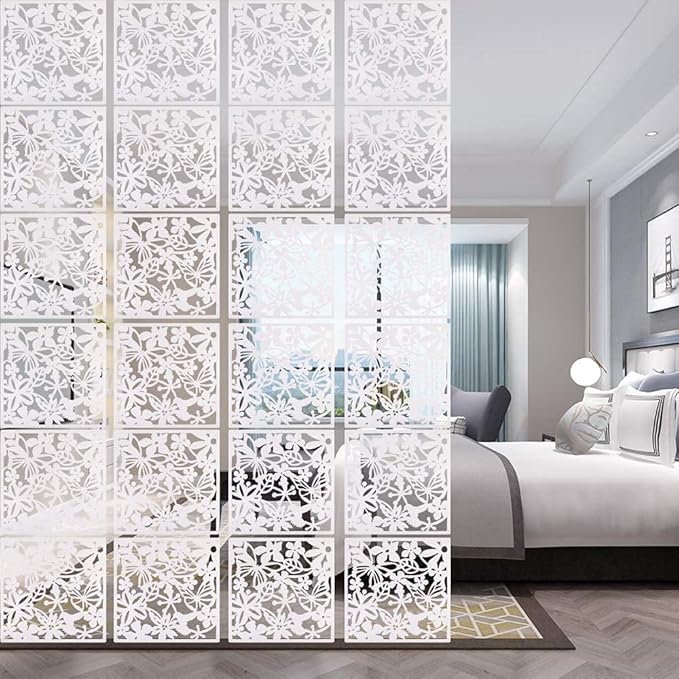 12+4PCS KEIBIKEIDI Hanging Room Divider Screens Made of Environmentally PVC, Simple and Modern White Hanging Panel Screen for Decoration Home, Livingroom,Bedroom, Kitchen, Dining Room,Hotel and Bar