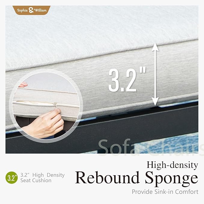 Sophia & William Outdoor Sectional Sofa, 9 Piece Metal Patio Furniture Set, Modular Patio Conversation Set-2 x Single Sofa with Side Table, 4 x Single Chairs, 1 x Loveseat, 1 x Tea Table