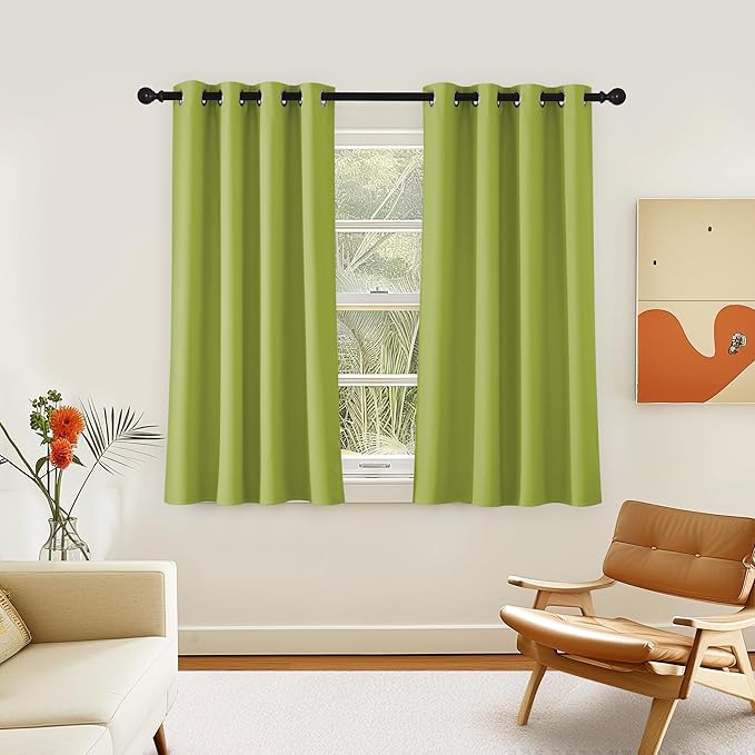 NICETOWN Room Darkening Short Curtain 54 inches Long for Living Room, Grommet Sound Reducing Thermal Insulated Curtains for Bedroom Nursery Window, 46W x 54L, 1 Piece, Fresh Green