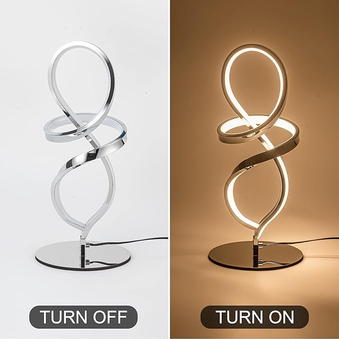 Mayful Modern Lamp with LED Spiral Design, Bedside Lamp with Stepless Dimming Switch, Contemporary Nightstand & Chrome Table Lamp for Bedroom, Living Room, Home Office, 12W 3200K Warm White,2 Pack