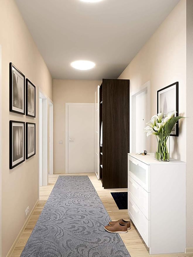 Custom Length Hallway Runner Rug,Slip Resistant,Floral Grey, 26 Inch X 11 feet, Sold and Priced Per Foot