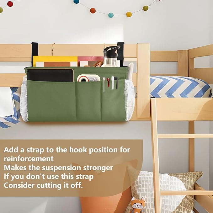 KOPIRIT Dark Cyan Bedside Caddy Storage Bag Bedside Organizer for Headboards Bunk Beds Hanging Storage Organizer 6 Pockets with Hooks for Magazine Water Bottle Holder