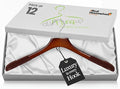 Premium Luxe Wooden Hangers for Women, Wide Shoulder Design for Dresses, Skirts, Sweaters & Blouses, Heavy Duty with Velvet Grip, High Gloss Brown with Brown Velvet, 12 pcs