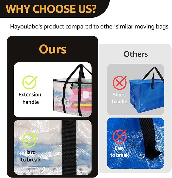 Moving Bags Heavy Duty Extra Large, Alternative for Moving Boxes & Moving Supplies,Clear Storage Bins with Lids, Plastic Packing Tote, Storage Bags for Clothes with Handles & Zippers(Clear, 4Pack)