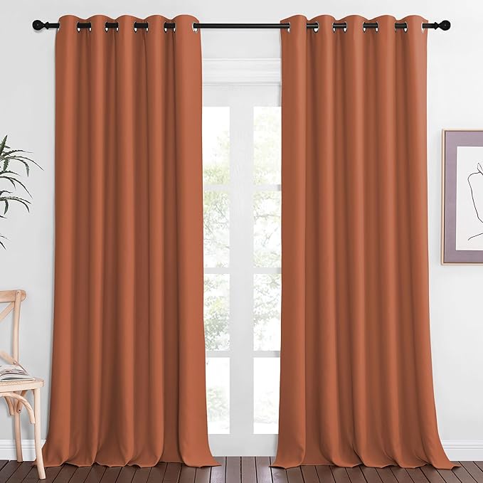 NICETOWN Sliding Door Window Treatment Blackout Patio Door Curtain Panels, Privacy Thermal Drapes for Bedroom Living Room Department with Grommet Top (Burnt Orange, W66 x L110)