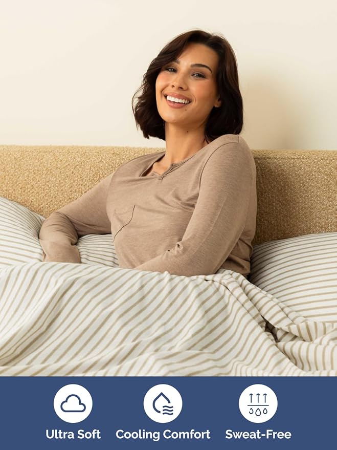 Extra Deep Split King Sheet Set - 7 Piece Breathable & Cooling Sheets - Hotel Luxury Bed Sheets Set - Easy Fit - Soft, Wrinkle Free & Comfy Sheets Set - Beige Striped Sheet Set w/Extra Deep Pockets