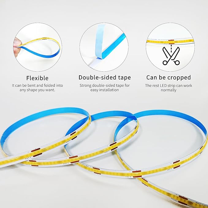 50 FT COB LED Strip Lights 3000K Warm White Dimmable DC 24V Flexible LED Tape Light for Bedroom, with Remote and app Control LED Light Strip,for DIY Home Decoration