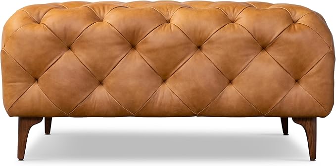 Poly & BARK Turin Ottoman - 40” – Full-Grain Leather Upholstery – Couch Ottoman for Living Room – Vintage Italian Leather in Cognac Tan