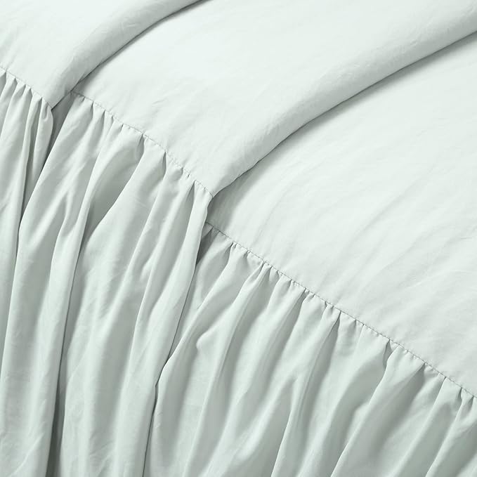 Lush Decor Ruffle Skirt Bedspread Set - 3-Piece Luxurious Farmhouse Bedding - Elegant Ruffle Detail - Timeless Style - Soft Lightweight Sheets - King, Sea Salt