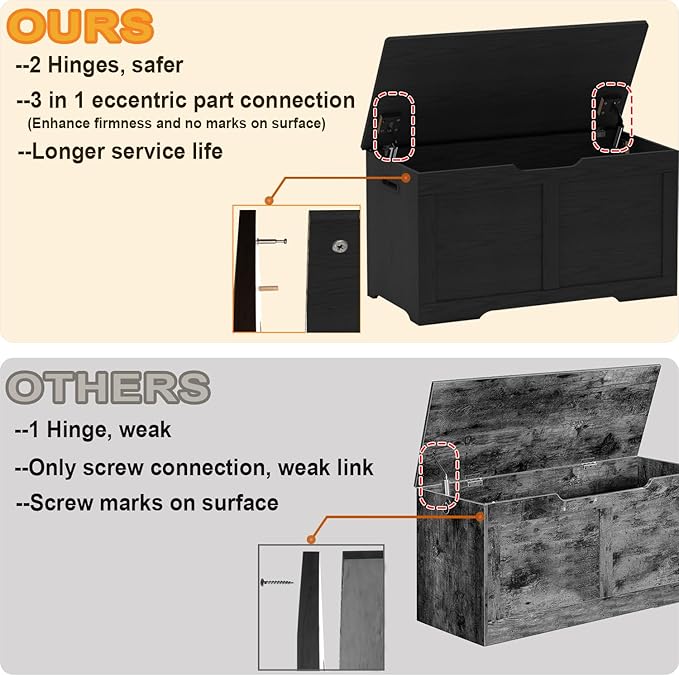 Timberer 31.5" Storage Chest, Wooden Storage Bench, Lift Top Toy Chest with 2 Safety Hinges, Large Toy Box, Entryway Shoes Bench for Living Room, Bedroom, Black
