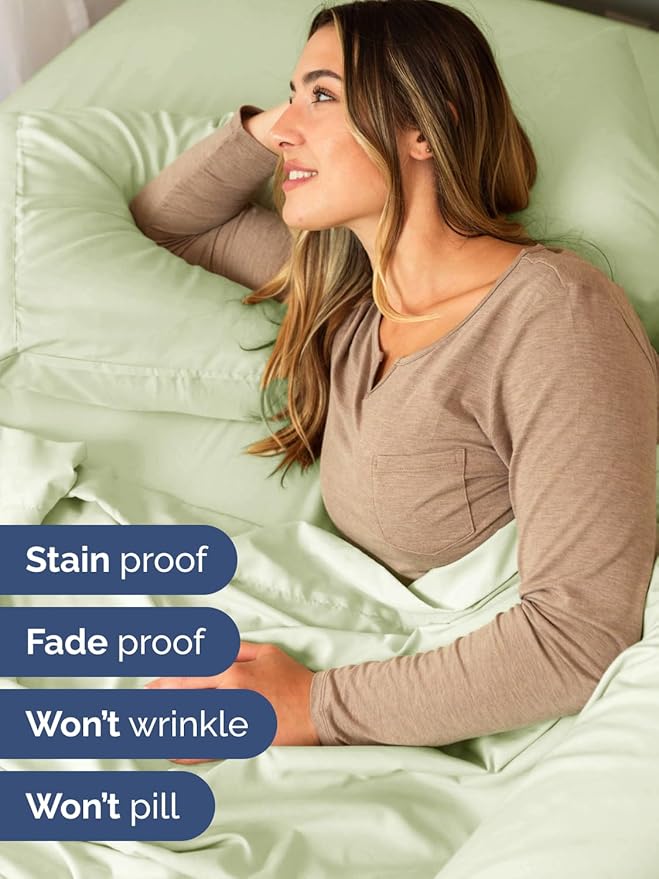 Extra Deep Twin Sheet Set - 4 Piece Breathable & Cooling Sheets - Hotel Luxury Bed Sheets Set - Easy & Secure Fit - Soft, Wrinkle Free & Comfy Sheets Set - Light Sage Sheet Set with Extra Deep Pockets