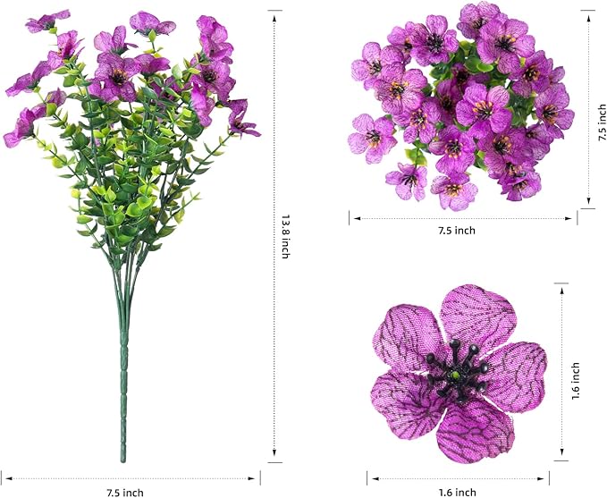 HyeFlora Artificial Flowers for Outdoor Indoor Garden Home Decoration, Faux Flower Daisy with Eucalyptus Leaves Fake Plants Greenery Boxwood Porch Patio, 12 Bundles (Purple)