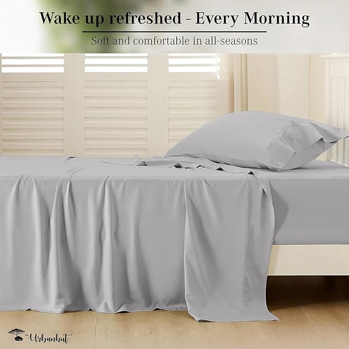 URBANHUT 800 Thread Count 100% Cotton Twin Size Sheets, Luxury 4 Piece Twin Bedsheets, Hotel Sheets Sateen Finish - Better Than Egyptian, 14" Elasticized Deep Pocket - Silver Grey