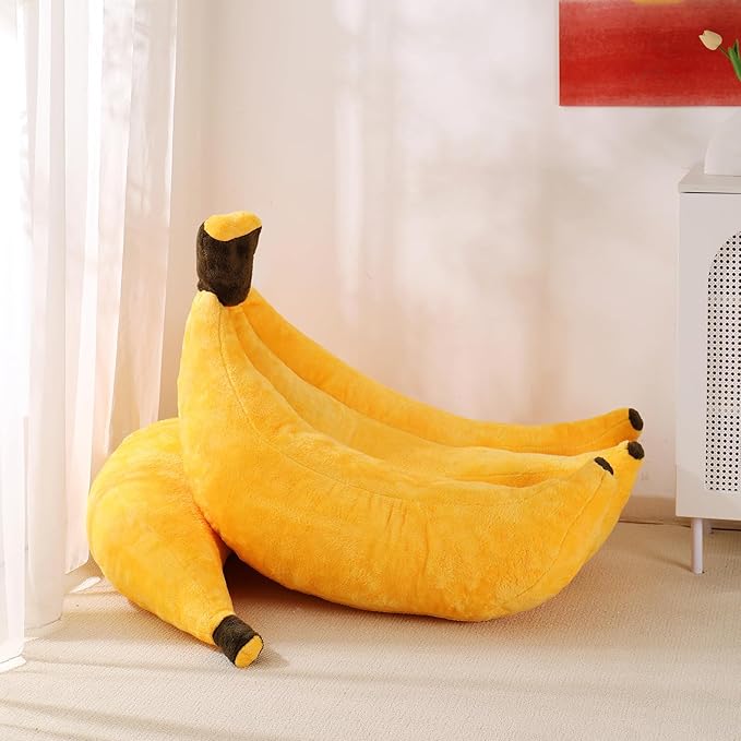 Banana Bean Bag Chair with Ottoman, Floor Sofa Bed with Footrest, Comfy Convertible Lounger for Teens & Adults, Plush Couch for Bedroom, Living Room or Dorm, M-Yellow