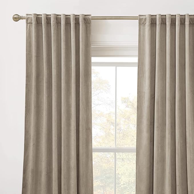 RYB HOME Camel Beige Velvet Curtains 102 inches, Back Tab Soft Fabric Room Darkening Thermal Insulated Luxurious Home Decor Curtains for Living Room Bedroom, W 52" x L 102", 2 Panels Set