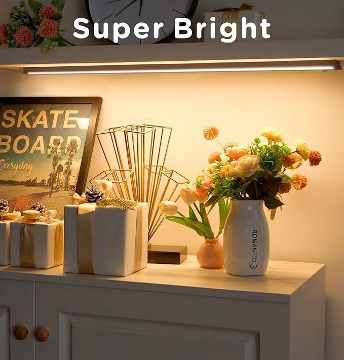 36 Inch Under Cabinet Lighting Plug in, 20W 120V 3 Color 3000K/4000K/5000K, 3 Brightness, Super Bright, Ultra Thin Under Counter Lights for Kitchen, Linkable LED Cabinet Light, Bronze