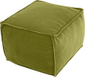 MeMoreCool Stuffed Pouf Ottoman Foot Rest Square, Corduroy Floor Pouf Foot Stool with Foam Chunk Filling, Soft Stuffed Ottoman Footrest for Living Room, Green