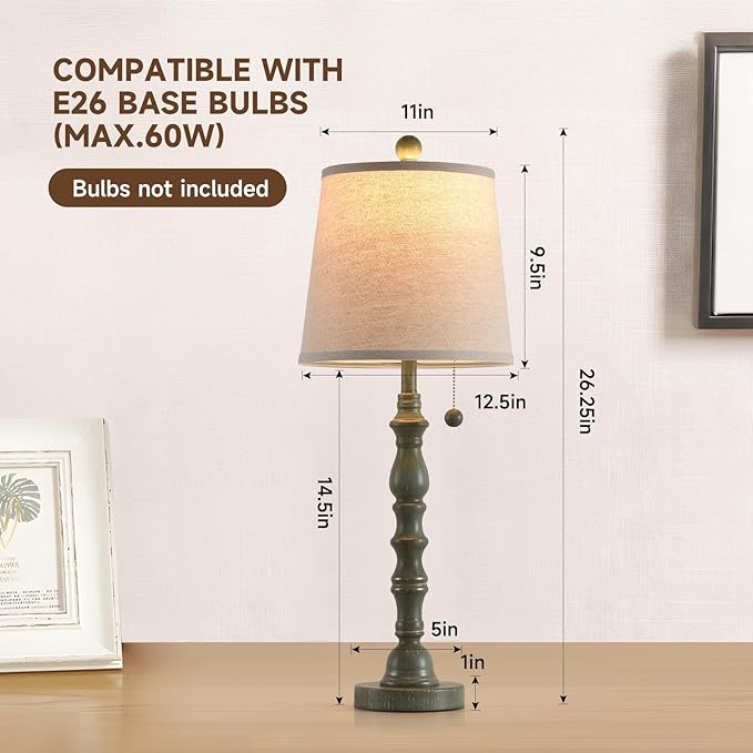Terpsichore Lamps for Living Room Modern Farmhouse Table Lamp Bedside Reading Lamps Set of 2 Night Stands Bedroom Night Lamp,with Fabric Lamp Shade (Turquoise, High 26.25 Inch)