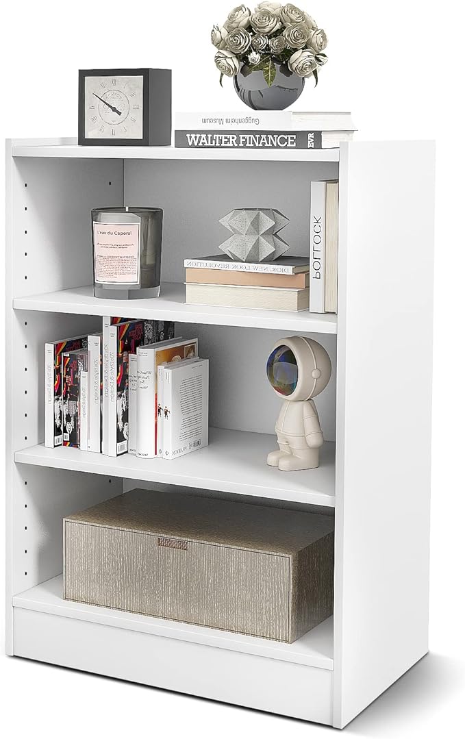 LOKO 3-Tier Open Bookcase, Modern 3-Cube Bookshelf with 18-Position Adjustable Shelves & Anti-toppling Devices, Multipurpose Cubical Display Storage Organizer for Living Room Study (1, White)