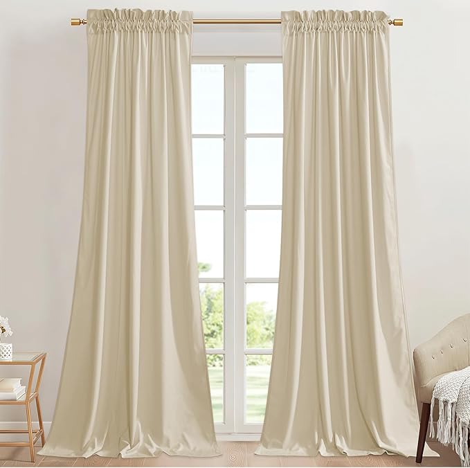 StangH Natural Beige Curtains for Nursery Bedroom Soft Velvet Thermal Insulated Privacy Window Treatment Elegant Home Decor for Living Room/Office/Hotel, W42 x L96, 2 Panels