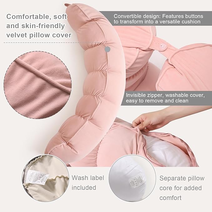 Peallow(Pat. Pend) – Long Round Body Pillow for Adults, Bolster Pillow for Sleeping, Soft and Supportive Pillow for Sleeping & Lumbar Support (Soft Pastel Pink, 39")