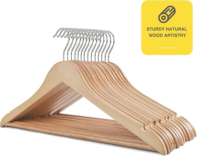 Wooden Hangers 30 Pack Clothes Hanger for Daily Used,Coat Hangers for Closet,Heavy Duty Wood Hanger for Suit, Shirts, Jackets, Dress, Pant （Light Natural）