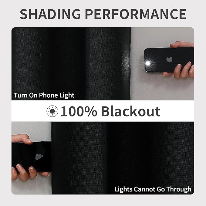 Joydeco Blackout Curtains 72 Inches Long 2 Panels Burg, Room Darkening Curtains for Bedroom, 100% Black Out Textured Thermal Drapes Privacy Protection 2 Panels Set(W52 x L72 Inch, Black)
