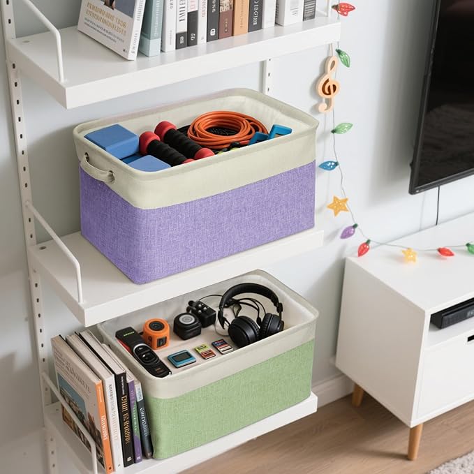 BALEINE 3 Pack Fabric Storage Bins for Shelves, Linen Storage Baskets for Organizing, Decorative Closet Bins for Clothes, Home (Brown, 15"x11"x9.5") ﻿