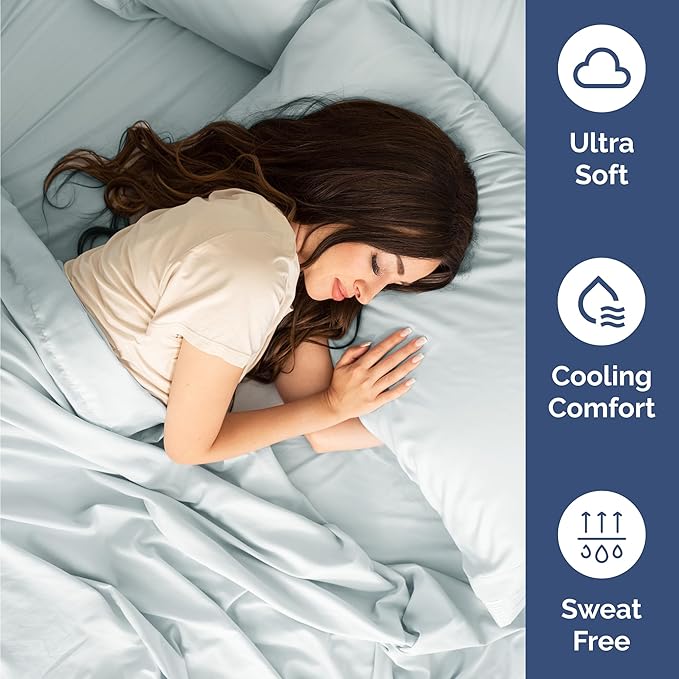 Twin 4 Piece Sheet Set - Cooling, Comfy & Breathable - Hotel Luxury Bedding, Includes Fitted Sheet for Women, Men, Kids and Teens - 1 Flat, 1 Fitted Sheet, 2 Pillowcases with Deep Pockets - Ice Blue