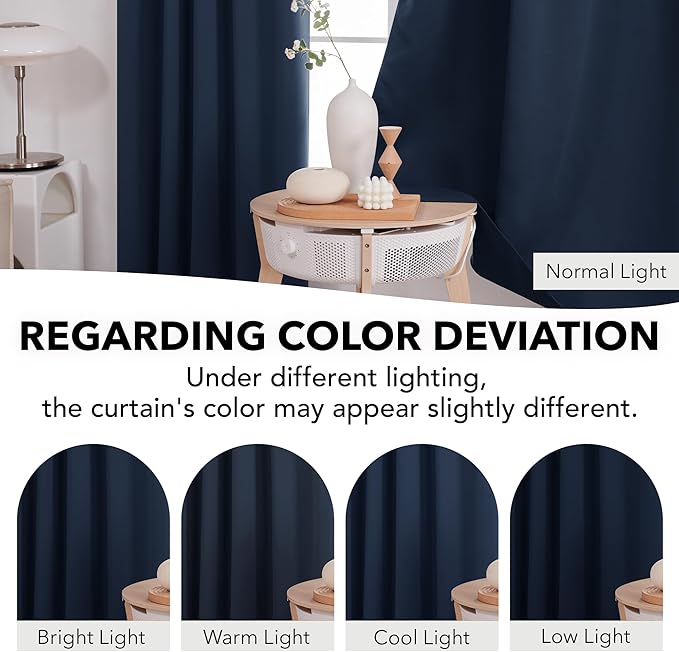 Deconovo Blackout Curtains, Thermal Insulated, W42 x L72 2 Panels, Back Tab, Machine Washable, Room-Darkening Drapes for Bedroom/Living Room Navy Blue