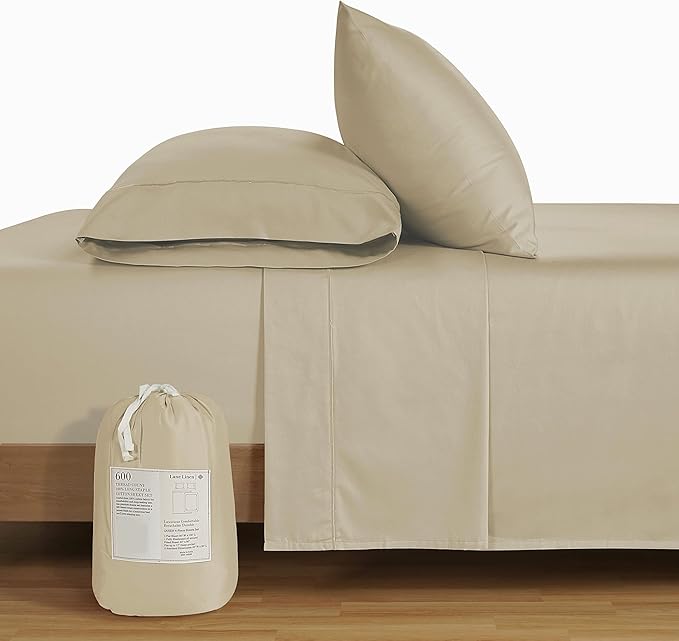 LANE LINEN King Size Bed Sheet Set – 600 Thread Count Long-Staple 100% Cotton Sheet Set King Size, Hotel Premium Soft Silky Sateen Finish, Durable Bedding Set, Elasticised 15" Deep Pocket – Linen