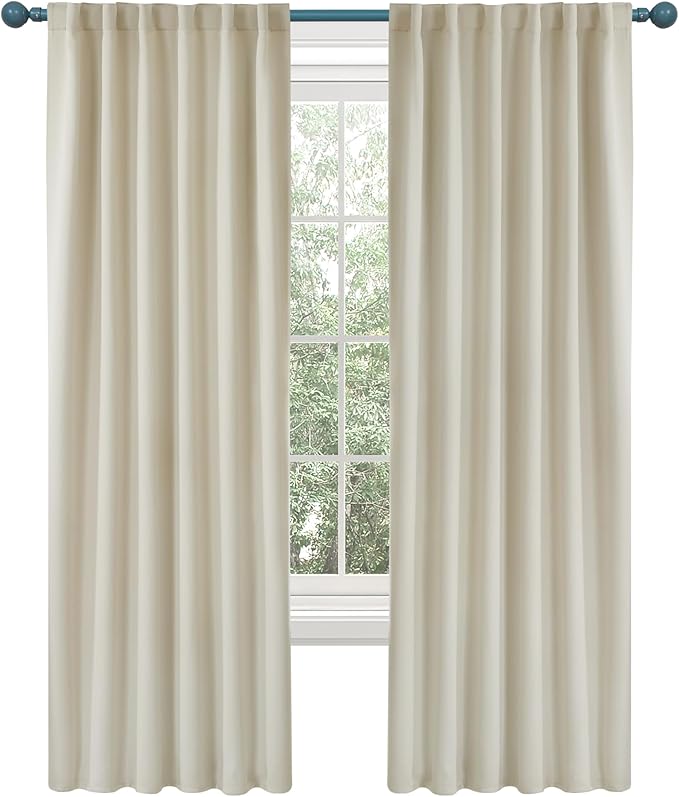 Deconovo Blackout Curtains Back Tab and Rod Pocket Thermal Insulated Room Darkening Curtains for Living Room 52Wx108L Inch Light Beige 2 Panels