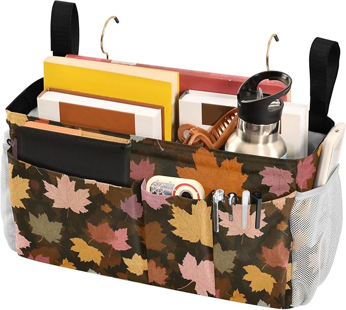 Bedside Caddy Hanging Bunk Bed Caddy Bed Organizer Hanging Pocket with 2 Hooks Bedside Storage Organizer Pocket Bag Holder Various Maple Leaves