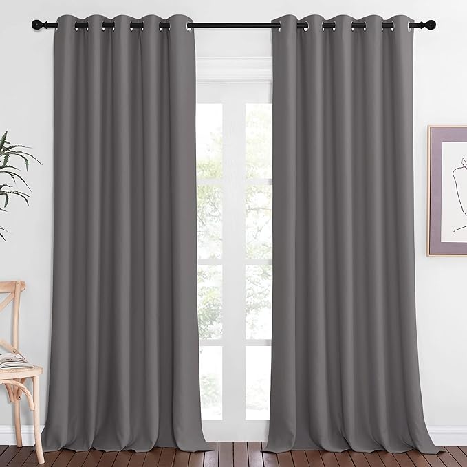 NICETOWN Blackout Gray Curtain 102 inch Length, Grommet Extra Long Thermal Curtain Room Darkening Sound Reducing Window Drape for Sliding Glass Door/Living Room (W66 x L102, 1 Panel)