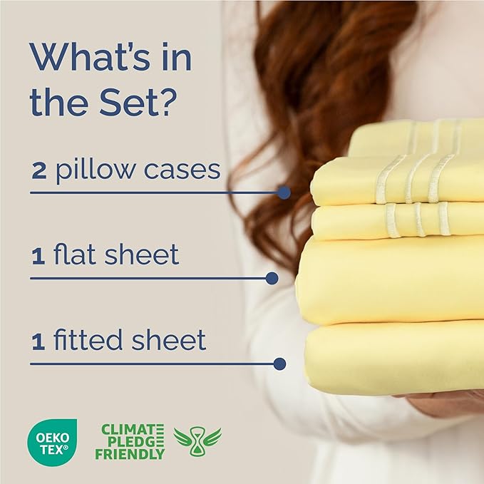 Full Size 4 Piece Sheet Set - Comfy Breathable & Cooling Bed Sheets Set - Hotel Luxury Bedding for Women, Men, Kids, Teens, Boys & Girls - Deep Pockets, Ultra-Soft, Wrinkle Free - Oeko-Tex - Yellow