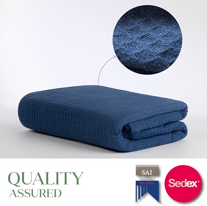 Salt Earth Organic Cotton Throw Blanket, King, 106"X92" Waffle Throws for Home, Bedrooms, Outdoor & Office Couch, Modern & Cozy Bed Room Decor Blankets,Lightweight All Season Western Blanket (Navy)