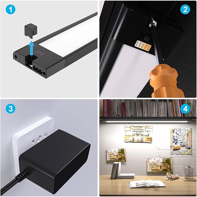 WOBANE LED Under Cabinet Lighting, 24 inch Black Cabinet Light, Hand Wave Activated, Warm White to White Color Tunable,Touchless Dimmable Panel for Kitchen,Counter,Shelf,Under Desk Lighting 1200LM