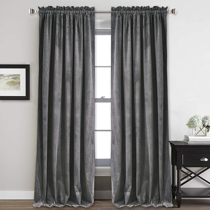 StangH Grey Velvet Curtains 84 inches Long - Soft Thick Velvet Blackout Window Drapes Thermal Insulated Window Treatment for Bedroom/Living Room/Dorm, W52 x L84 Per Panel, Set of 2